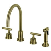 Kingston Brass Manhattan Deck Mount Widespread Kitchen Faucet with Brass Sprayer Antique Brass Antique