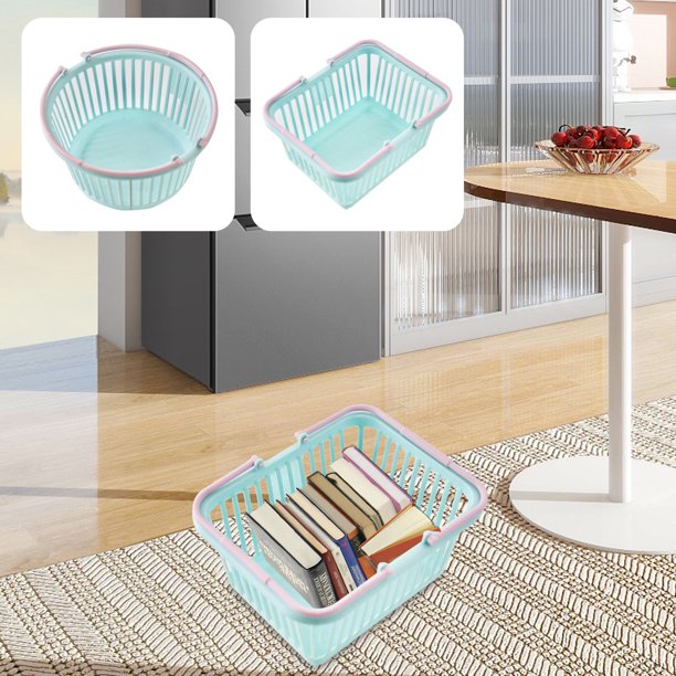Cesta De Almacenamiento Mini cesta organizadora de escritorio de plástico azul con asas para brochas de maquillaje y accesorios (1 pieza) Rkxzt