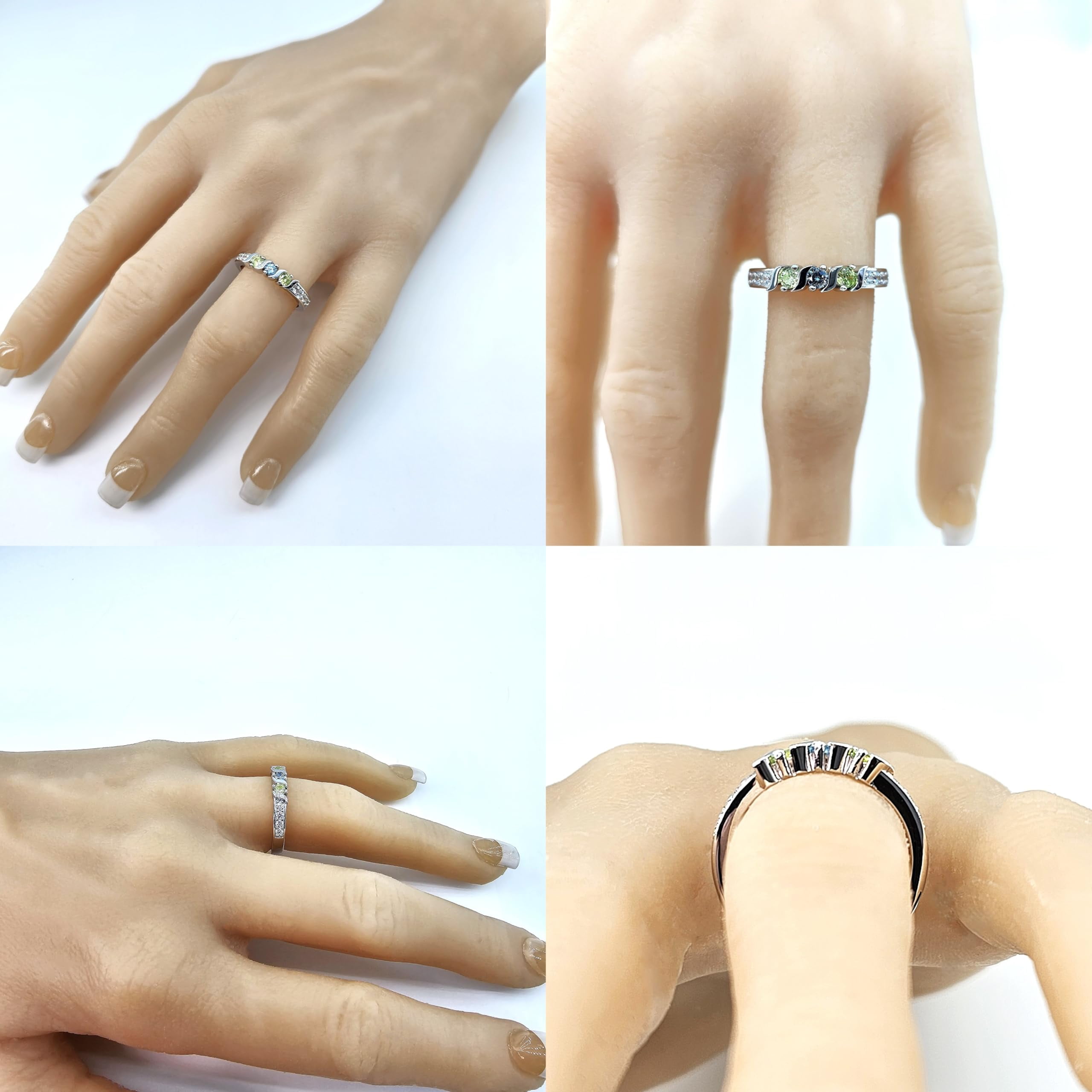 Nana S-Bar w/Sides 1-6 Multistone Mothers Ring Gift for Women, 10k Yellow Gold, Size 6, Stone 3