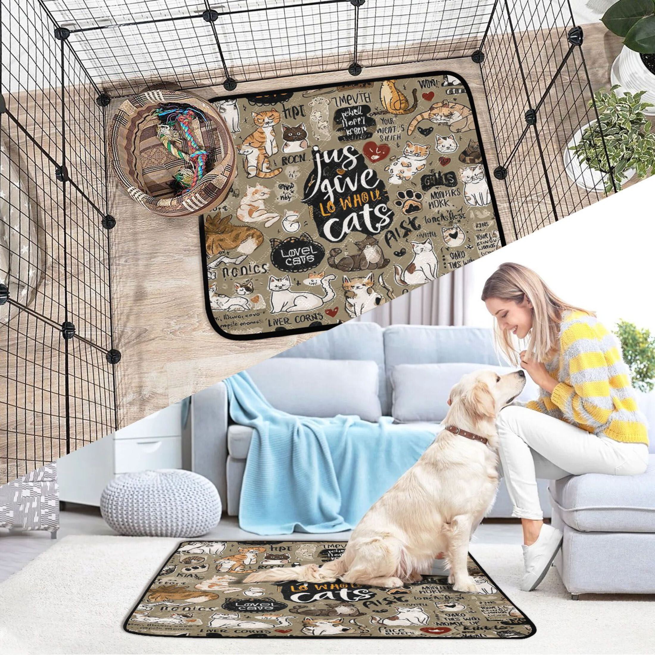 IAUYY Washable Pee Pads for Dogs Smallx3 Absorbent and Leak-Proof Non-Slip Reusable Puppy Pee Pads for Dogs Applicable to Playpen Potty Crate The Cat Is Lazy