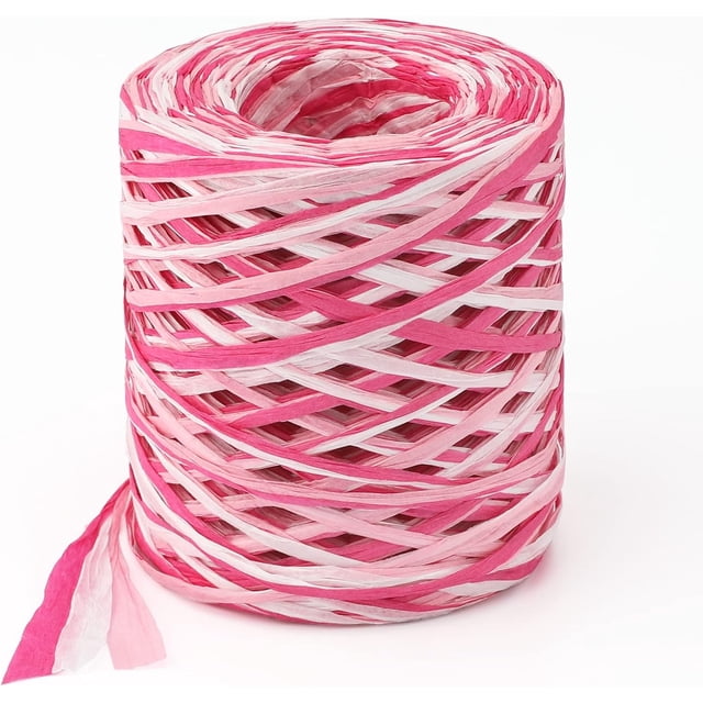Valentine's Day Raffia Ribbon, 524 Feet Pink Paper Gift Ribbon for Gift Wrapping, Decorating, Crafts, DIY Projects, Festivals, Parties Pink White Rose 524 Feet