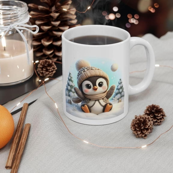 Penguin with H1oliday Orn Ceramic Mug, Winter ForeS1offee Cup, Fest Animal Tea Mug, Cute CH1Ristmas Penguin Gift, SeaS1onal Hot