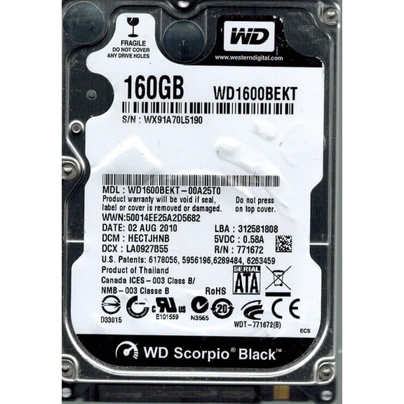 Western Digital WD1600BEKT-00A25T0 160GB DCM: HECTJHNB