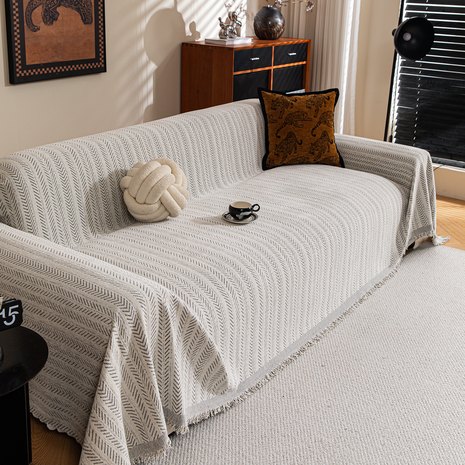 Jessy Home Sofa Cover Slipcover Couch Cover Protector Durable Multi-Function Furniture Cover for Dogs Cats Home Decor 71"x 118"Beige