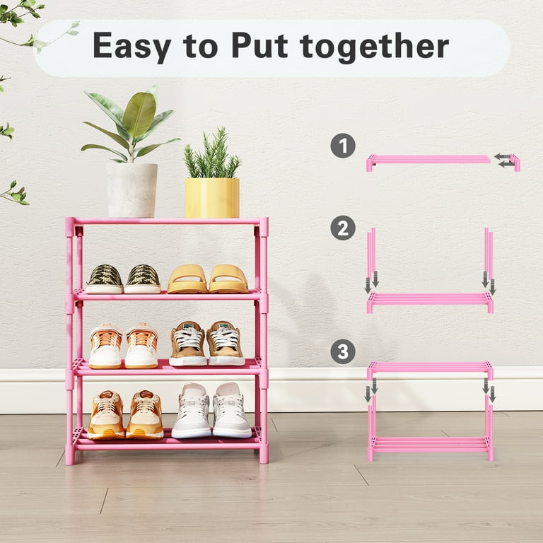 Bug Hull 4-Tier Narrow Shoe Rack, Pink photo 4