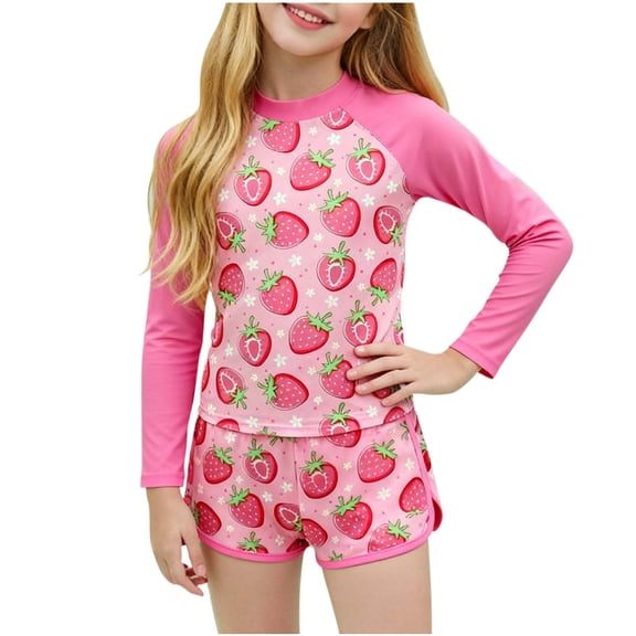 Bovxnpu Girls' 2 Piece Swimwear Sets Girls 2-piece Set Graphic Split SwimSuits For Older Kids Swimwear (Girl's or Girl's Plus)