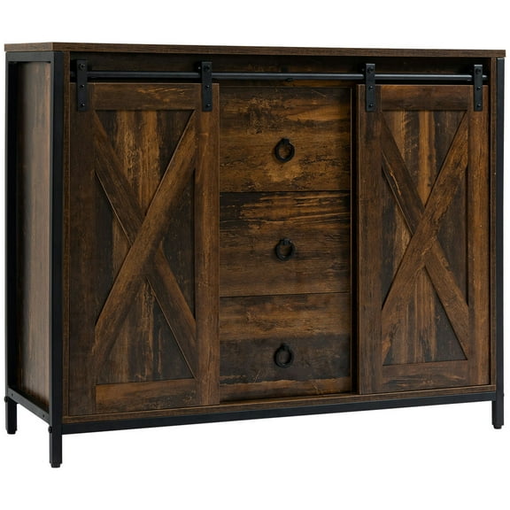 Resenkos Side Cabinet,Buffet Cabinet Kitchen Sideboard with Sliding Barn Doors, Brown