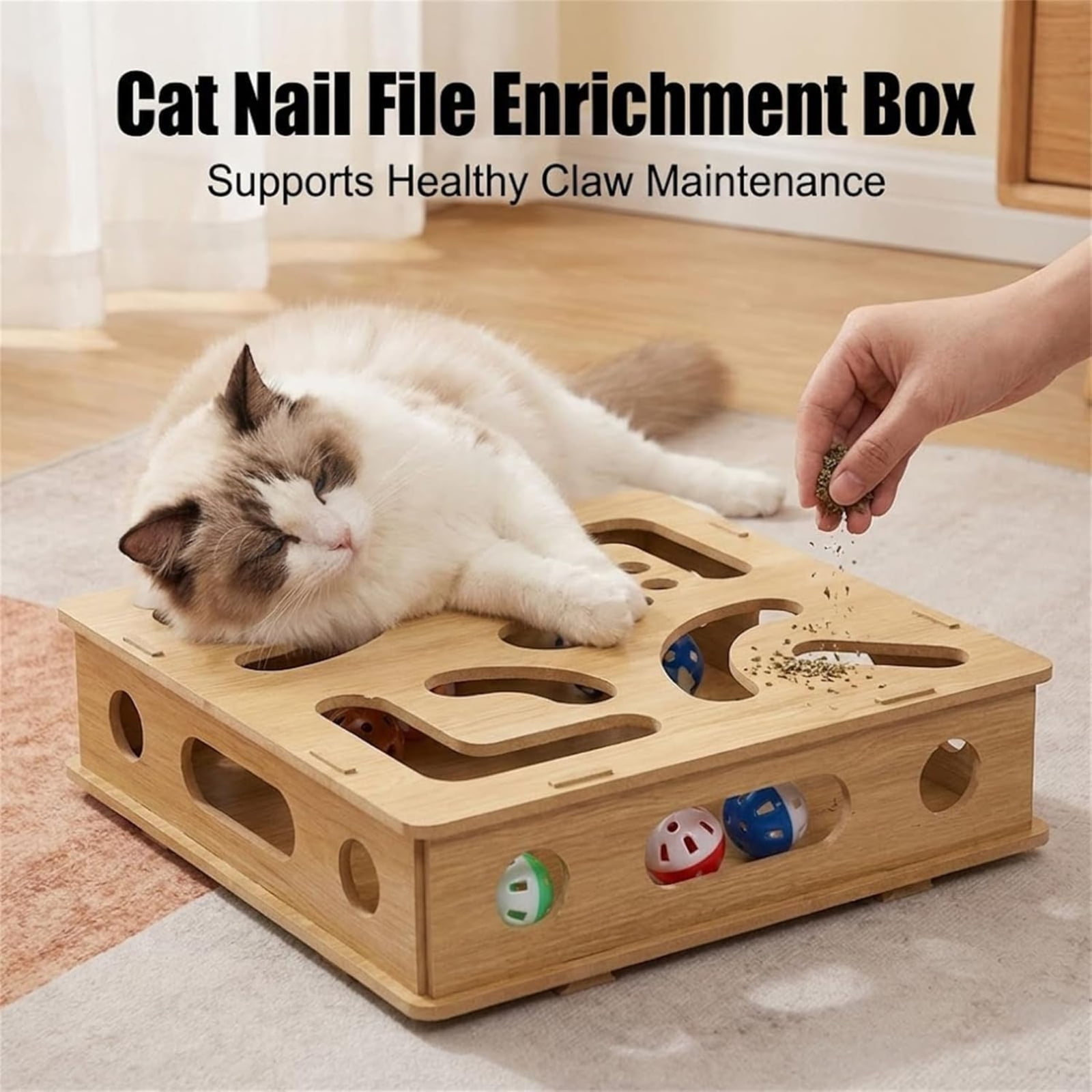 Interactive Wooden Cat Puzzle Toy Box Indoor Hunting Play Toy to Stimulate Your Cat’s Energy and Instincts,cat toy box,A9# mooden
