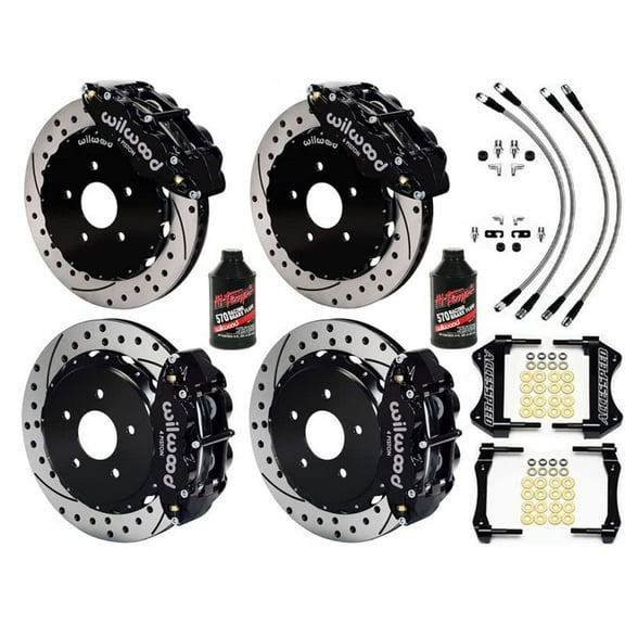 WILWOOD FRONT & REAR BIG BRAKE COMBO PACKAGE with FREE BRAKE LINES & BRAKE FLUID, AERO6 14 FRONT, FNSL4 13 REAR, BLACK CALIPERS, DRILLED ROTORS, 2008 2009 2010 2011 2012 2013 2014 IMPREZA WRX