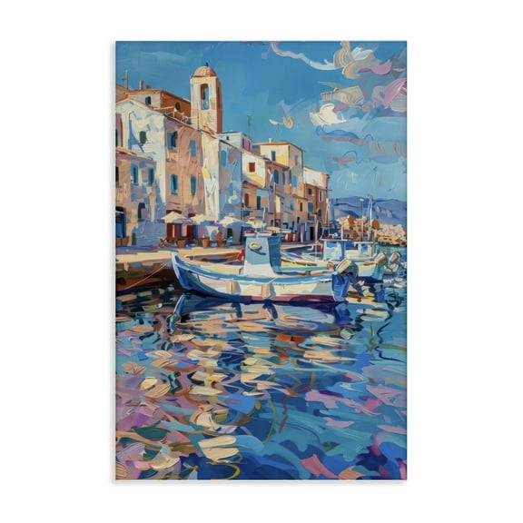 Stupell Industries Coastal City Harbor Cityscapes Painting Wrapped Canvas Canvas Art Print Wall Art, 16 x 24