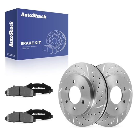 AutoShack Front Vented Drilled & Slotted Silver Zinc Coated Brake Rotors   Ceramic Pads 6-PC Brake Kit Replacement for 2004 Ford F-150 SilverShield Pro 12.99" (330 mm)
