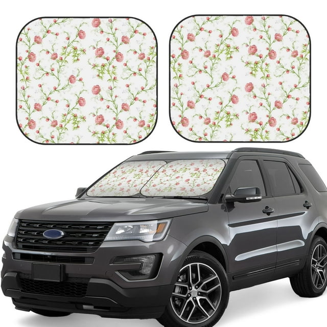 Disketp Roses Flowers Pattern 2 Piece Windshield Sunshades,Folding Windshield Sun Shade for Car SUV Trucks Sedan,Blocks UV Rays Sun Visor Protector-Small