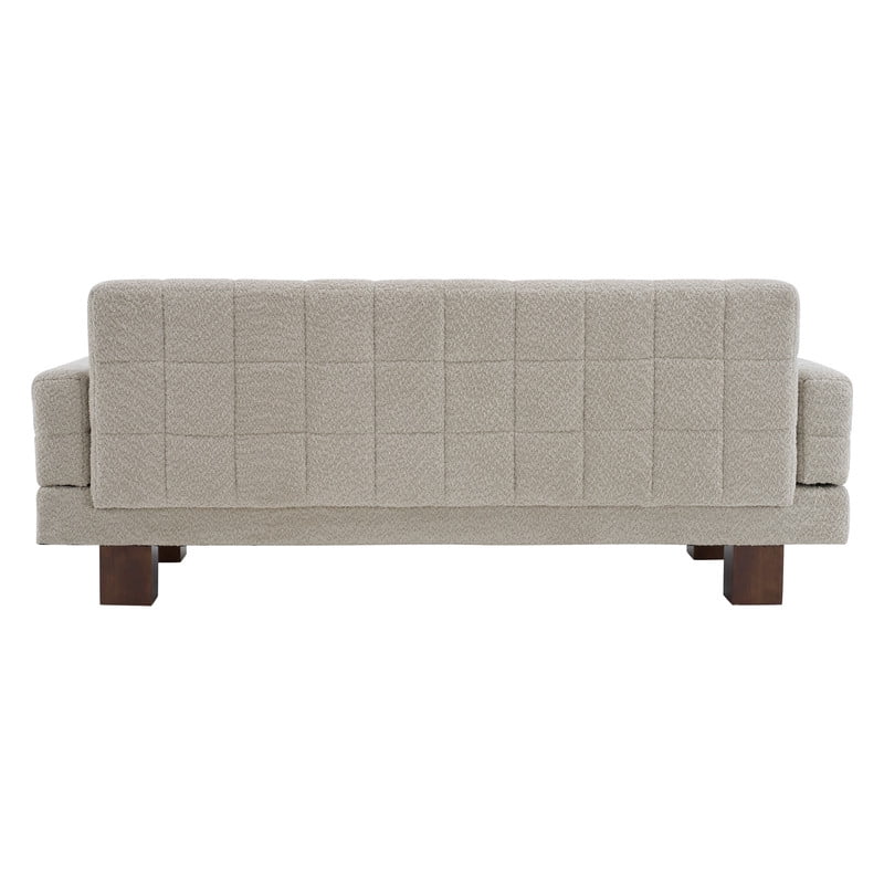 Upholstered 2-3 Seater Loveseat, Boucle Fabric Biscuit Backrest Sofa with Square Arms, Modern Couch with Solid Wood Legs