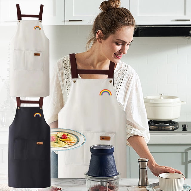 Delantal de cocina de PVC - Ropa de trabajo impermeable y resistente a la grasa para cocinar, asar, manualidades - 27,56x26,77 pulgadas, blanco