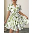 thumbnail image 4 of Womens Summer Dresses Floral V Neck Ruffled Hem Spaghetti Spring Casual Beach Outfits Flowy Wrap Sun Dress Green S, 4 of 8