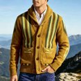 thumbnail image 3 of Nmnitkp Men's Fall Jackets Shawl Collar Button‑Front Knit Cardigan Jacket Western Geometric Striped Long Sleeve Sweater Coat Pockets Knit Outerwear for Casual Daily Wear Yellow,S, 3 of 4