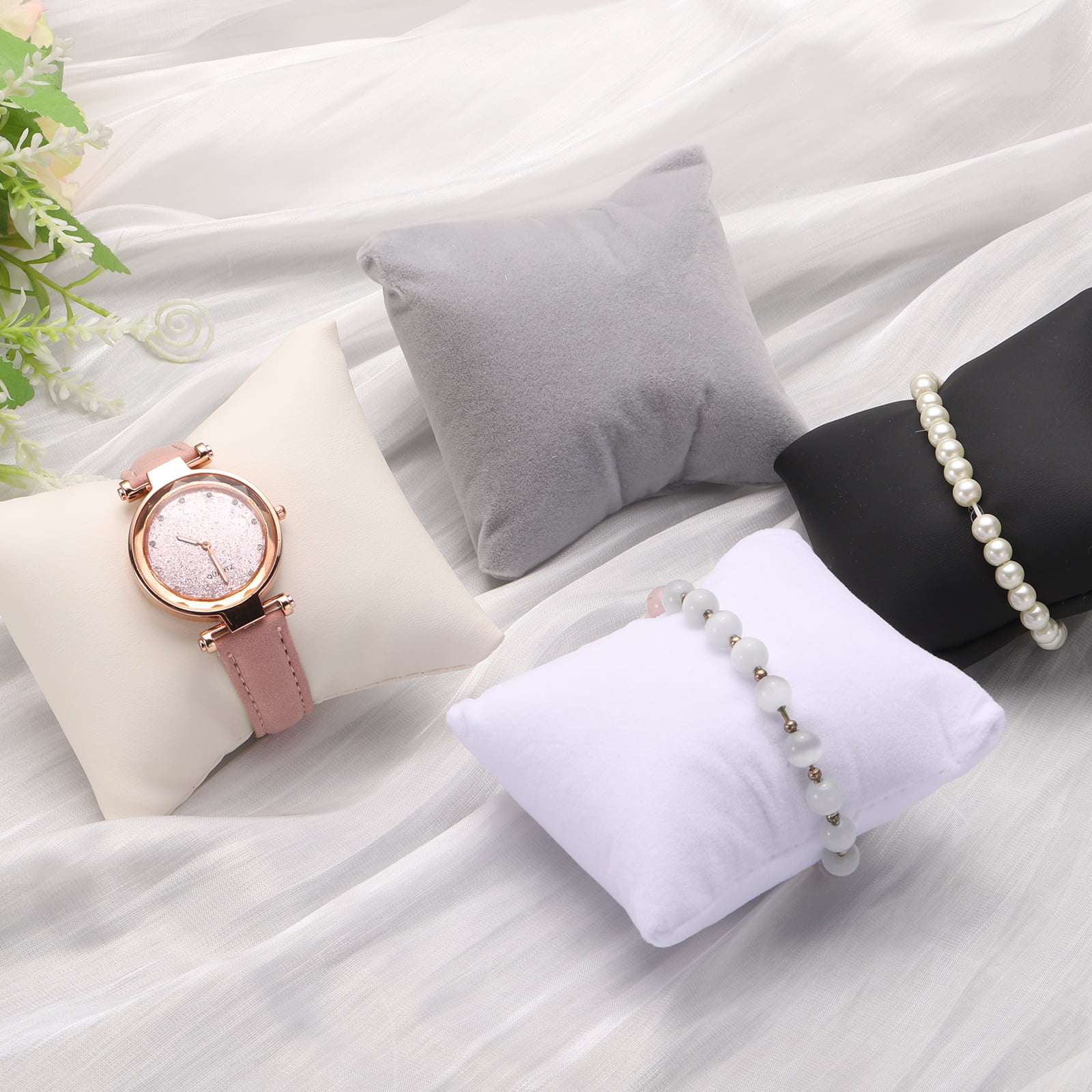 Unique Bargains Velvet Bracelet Watch Pillow Jewelry Display for Watch Necklace Gray