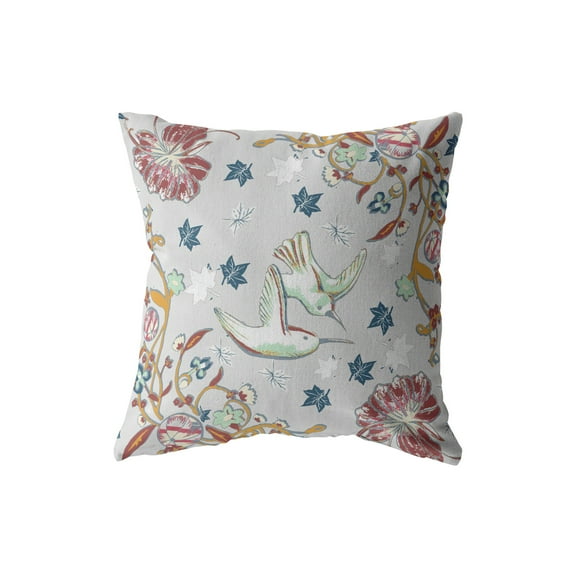 Bird Amla Indoor/Outdoor Pillow with Removable Cover in Gray16x16