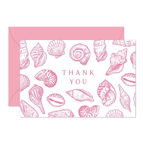 Paquete de 24 tarjetas de agradecimiento Whaline con forma de concha rosa, 10 x 15 cm