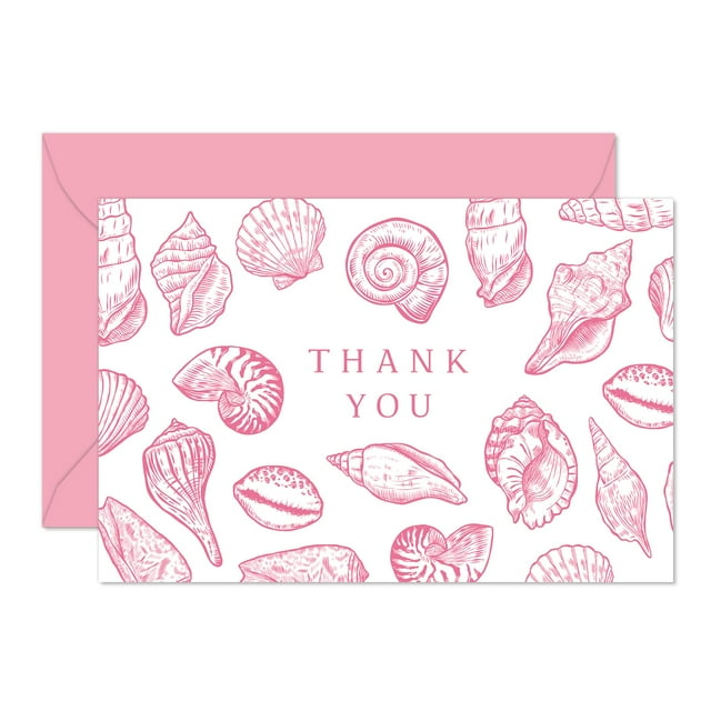 Paquete de 24 tarjetas de agradecimiento Whaline con forma de concha rosa, 10 x 15 cm