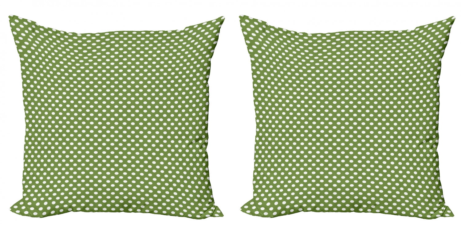 Green Throw Pillow Cushion Cover Pack of 2, White Polka Dots on Green