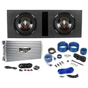 2 Boss P106DVC 10" Car Subwoofers+Vented Sub Box+Boss 4000w Amplifier+Amp Kit