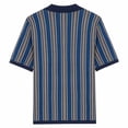 thumbnail image 3 of VSSSJ Men's Polo Shirts Retro Knit Short Sleeve Button Down Golf Shirt Vintage Striped Casual Slim Fit Summer Business Shirt Navy XL, 3 of 8