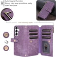 thumbnail image 5 of Wallet Case for Samsung Galaxy S24 5G, 9 Card Slots Retro Leather Wallet Shockproof Flip Cover with Hand Strap Card Slots Zipper Pocket Kickstand Handbag Magnetic Closure - Retro Purple, 5 of 16
