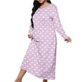 thumbnail image 3 of JUSLIO Womens Nightgown Graphic Print Sleepwear Long Sleeve Nightgown Sleep Dress Round Collar Loungewear Pink Robes Nightgowns Pajama, 3 of 6