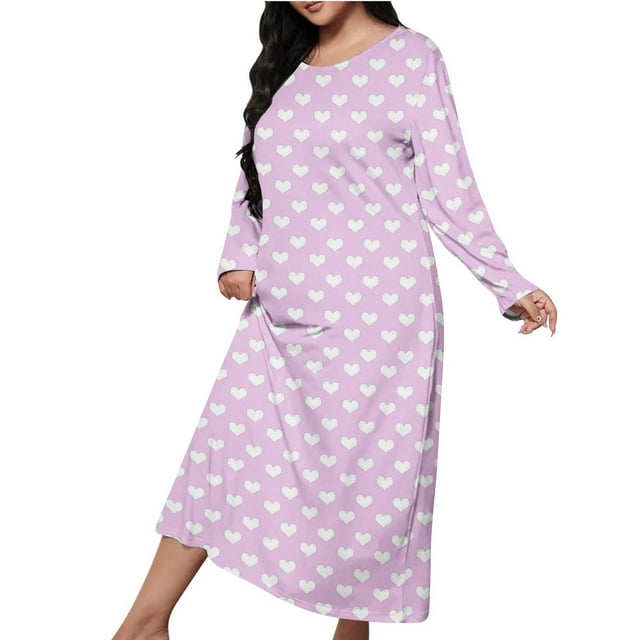 Mgmyaa Chemise de Nuit pour Femmes Manches Longues Col Rond Imprimé Chemise de Nuit Longue Vêtements de Détente Robe Maxi Décontractée Robes de Maison