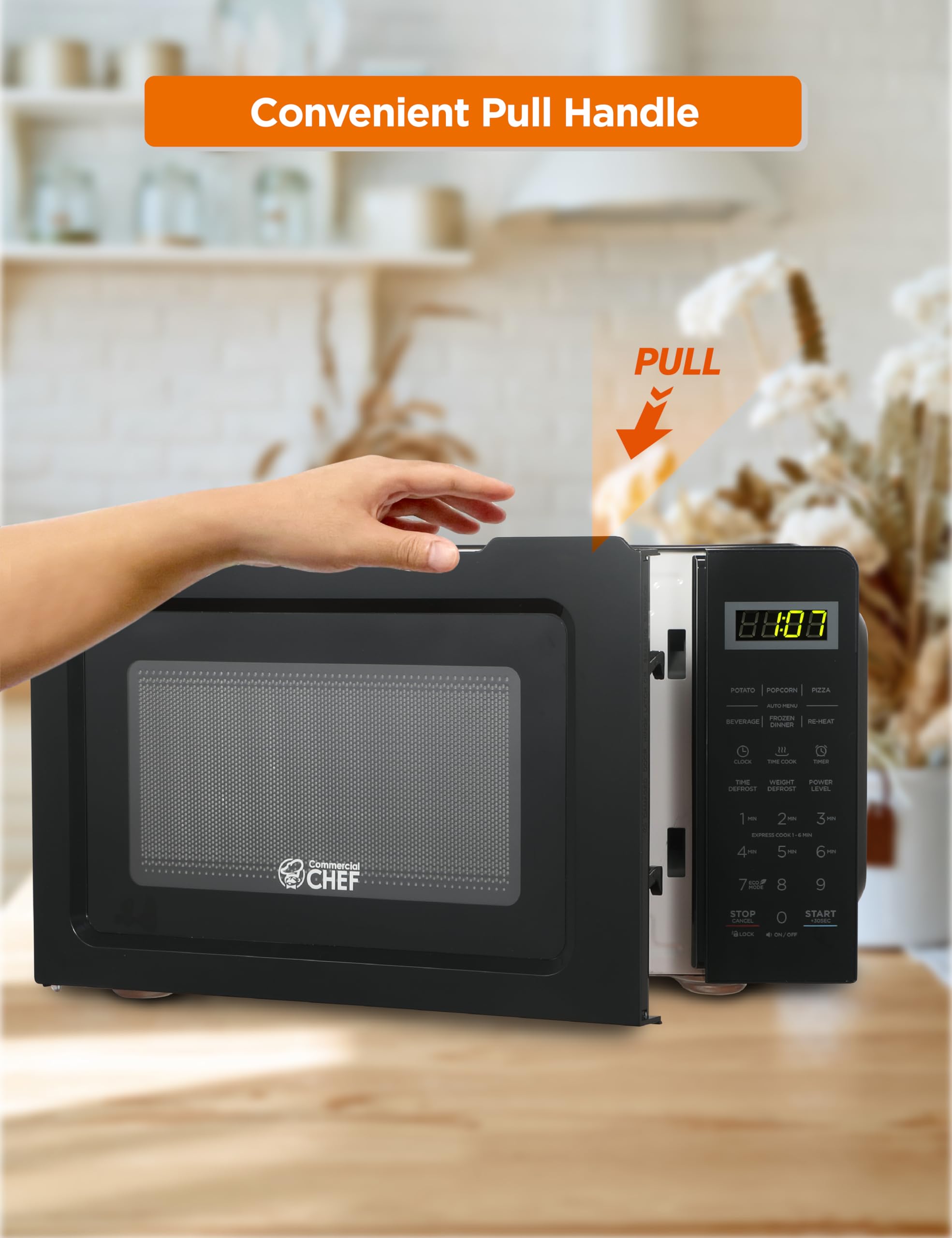 Commercial Chef CHM770B 0.7 Cubic Feet Microwave Oven, 700 Watt, Stainless Steel Front with Black Cabinet - image 5 of 7