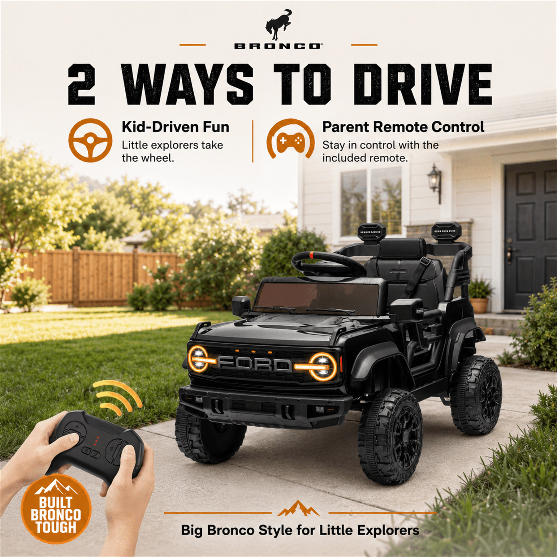 Conchico Licensed Ford Bronco Raptor 12V Kids Ride on Cars with Remote Control, Battery Powered Ride on Toys with All-Terrain Wheels, Toddler Electric Car with Music for Boys Girls 3-5, Black