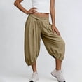 thumbnail image 5 of Mifsaly Harem Capri Pants Women High Waisted Wide Leg Cropped Pants Elastic Waist Boho Pleated Trousers Yoga Beach Summer Casual Lightweight Lounge Bottoms S, 5 of 7