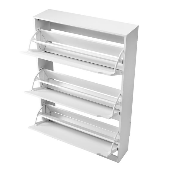 KFFKFF Shoe Cabinet with 3 Flip Drawers, Modern Shoe Storage Organizer with Anti-Tipping Design, Freestanding Shoe Rack for Entryway, Hallway, Bedroom, Living Room, Closet, White