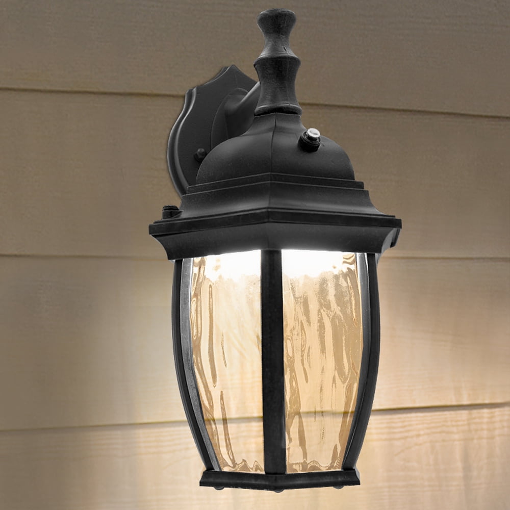 Maxxima LED Outdoor Wall Light, Black w/ Clear Water Glass, Photocell Sensor, 580 Lumens