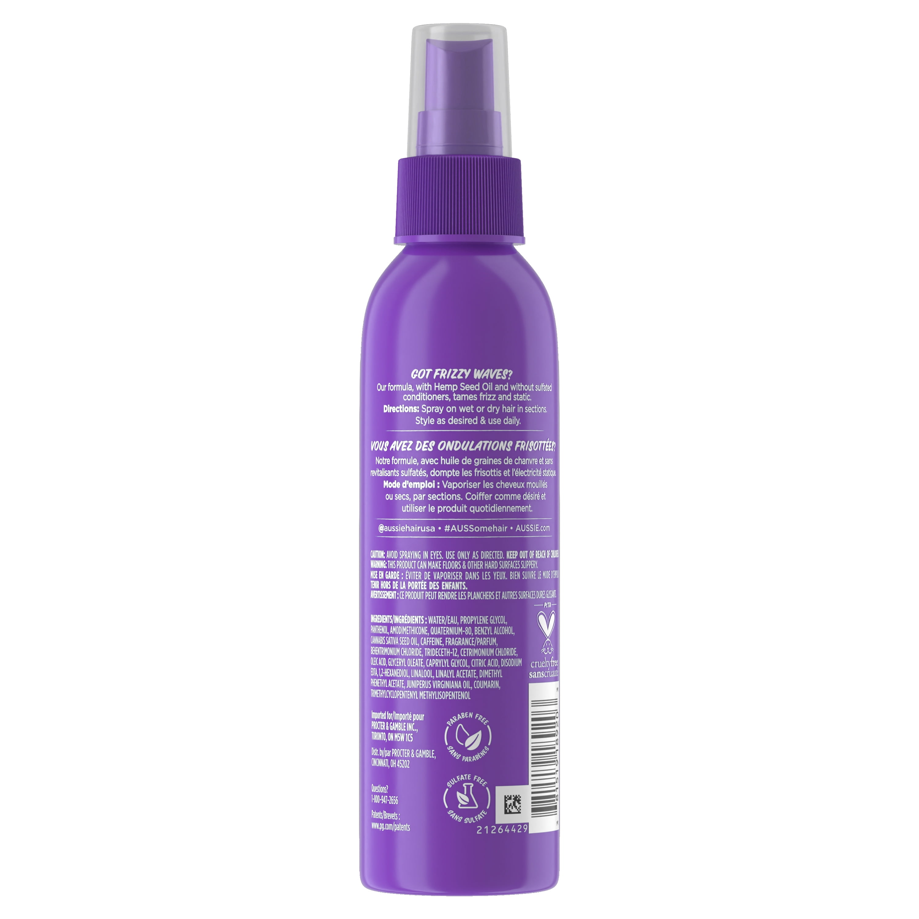 Aussie Miracle Waves Frizz-Fighting Spray with Hemp Seed Oil, Sulfate Free, 5.7 fl. oz.