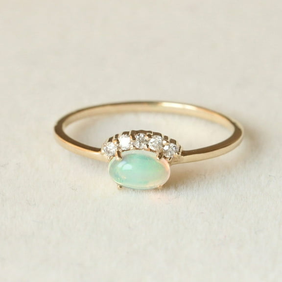 Oval Cut Opal & Diamond Crown Ring, 925 Sterling Silver Ring, Minimalist Ring, October Birthstone Ring, Stackable Ring, Gift For Wife