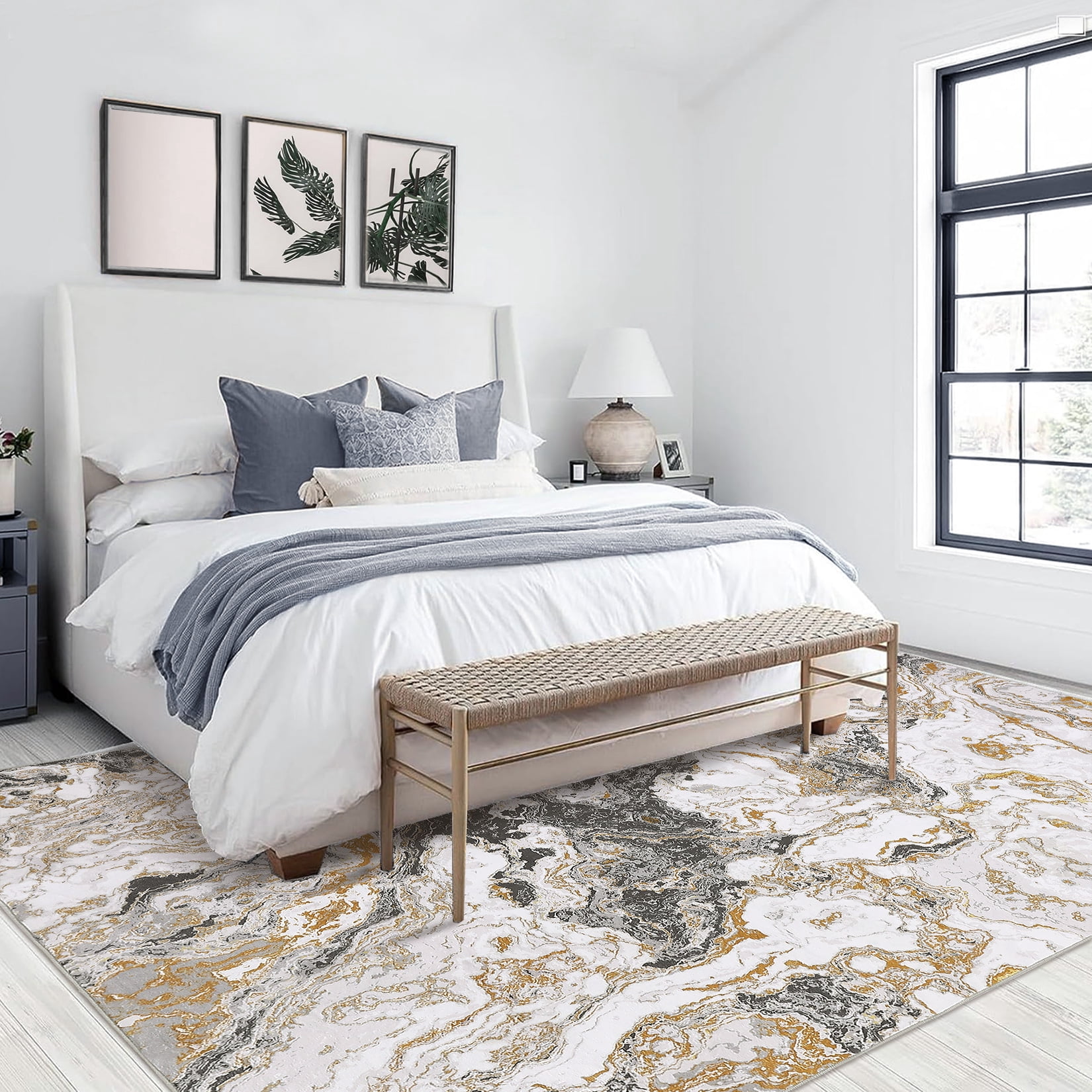 JoanKaren 9'x12' Large Abstract Area Rugs,Machine Washable Rug Modern Marble Rug for Living Room Bedroom Dining Room Office with Non Slip,Grey
