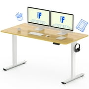 FLEXISPOT 55x28 Home Office Height Adjustable Standing Desk with Hooks, Ergonomic Electric 2-Stage Stand Up Computer Desk, White and Maple