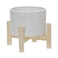 thumbnail image 1 of Sagebrook Home 15065-03 6" CERAMIC CHEVRON PLANTER W/ WOOD STAND, WHITE, 1 of 3