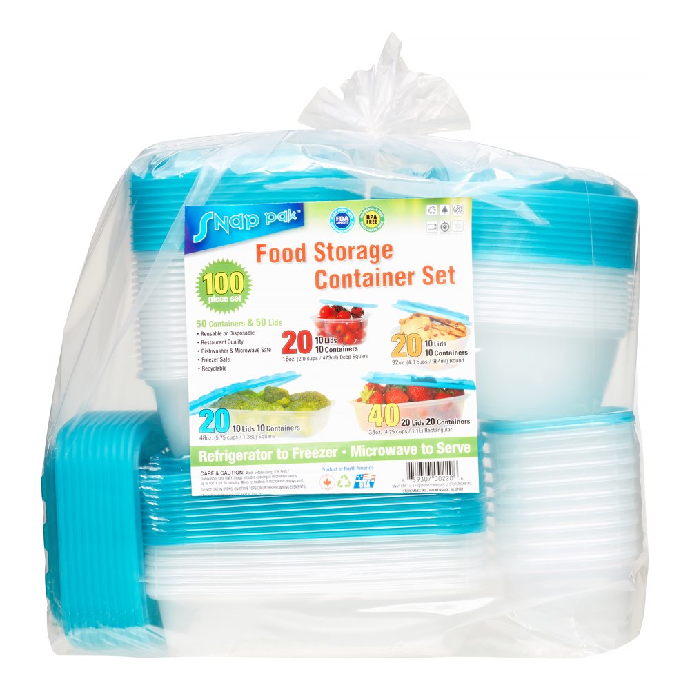 Snap Pak Food Storage Containers, 100 Ct