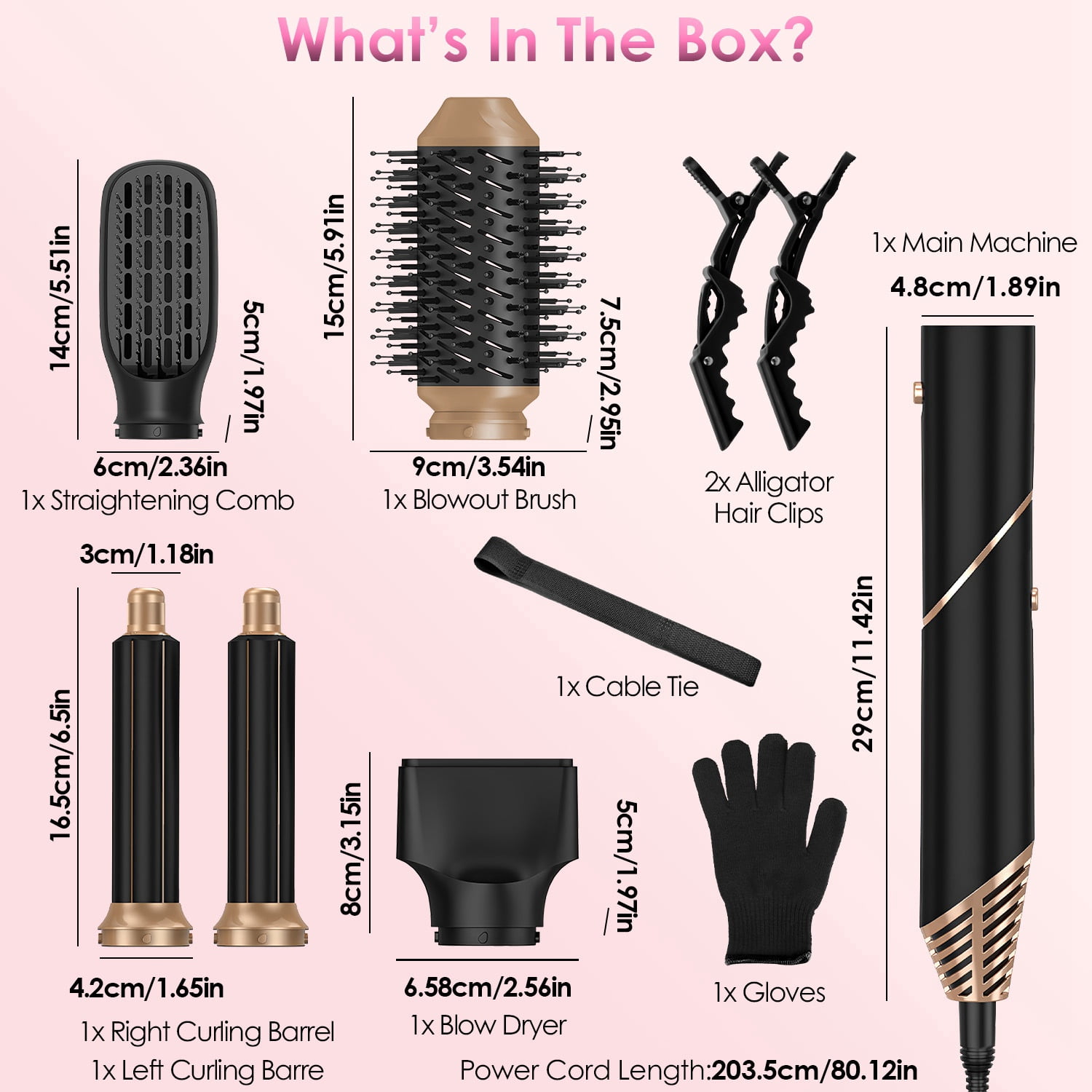 Moclever 5 in 1 Hot Air Styler Straightener Curler Dryer Automatic Wrap Styler Hair Dryer Brush Set, Black