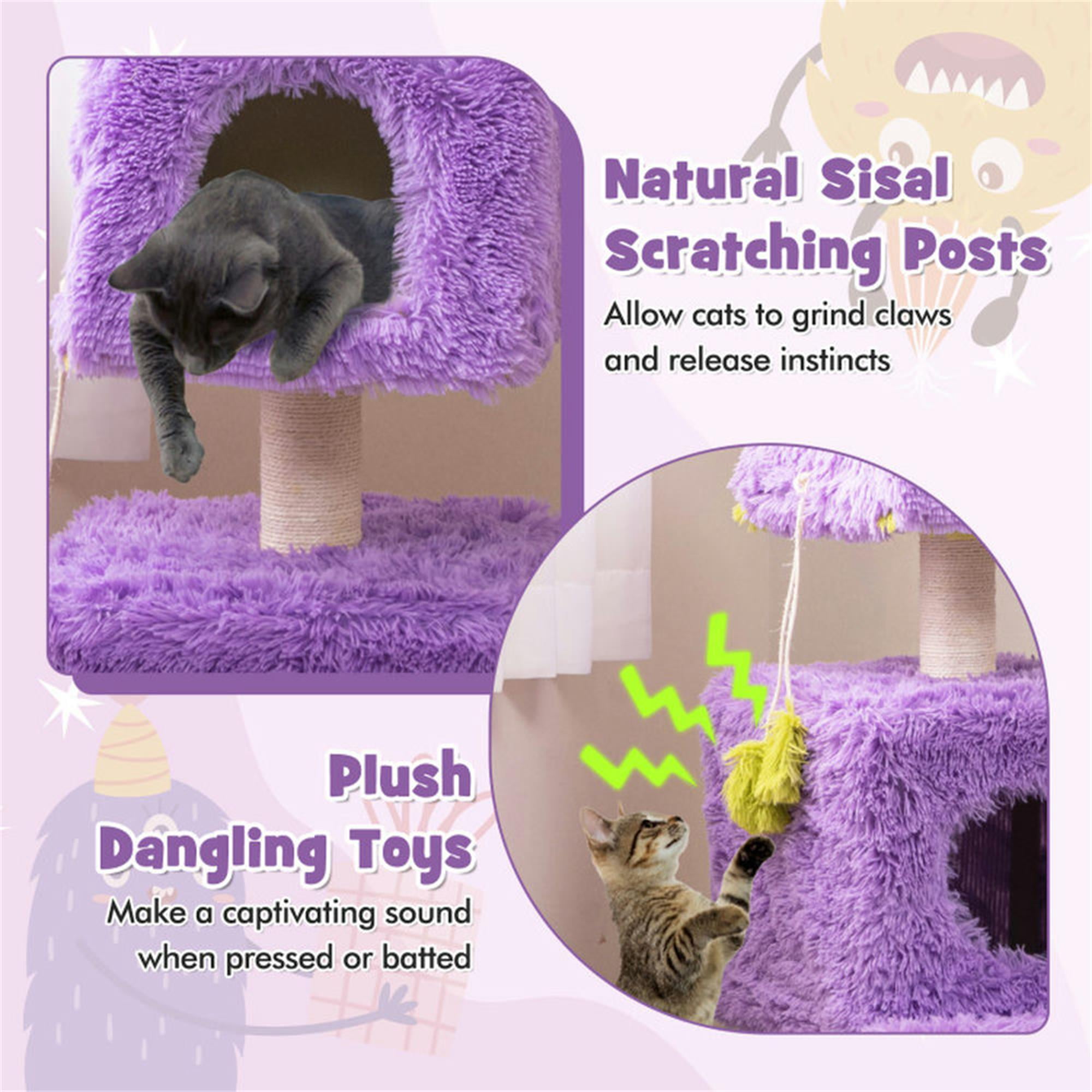 Kadyn 44" Cute Monster-Themed Cat Tree Tower with 2 Private Cat Condos for Small Place, Purple