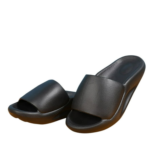 Anuirheih Cloud Slides for Men Women, Quick Drying Pillow Slippers Open Toe Thick Soft, Platform Slide Sandals for Shower, Non-Slip Bathroom Slippers for Indoor Outdoor(Black)