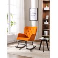 thumbnail image 2 of Velvet Rocking Chair, Upholstered Accent Armchair with Tufted High Back and Wood Legs, Modern Leisure Rocker Reading Chair for Living Room, Bedroom and Office, Orange, 2 of 7