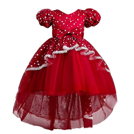 

Honeeladyy Clearance under 5$ Children Dress Girls Sleeveless Princess Dress Bow Tie Lace Flowers Mesh Dress Tufted Dress