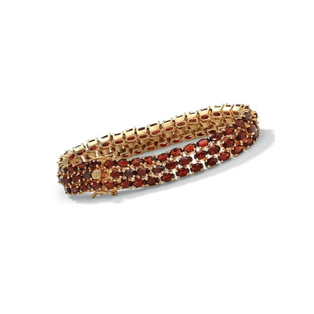 January Birthstone Bracelet - 27.50 TCW Oval-Cut Garnet Triple-Row Tennis Bracelet in 14k Yellow Gold over Sterling Silver 8.5