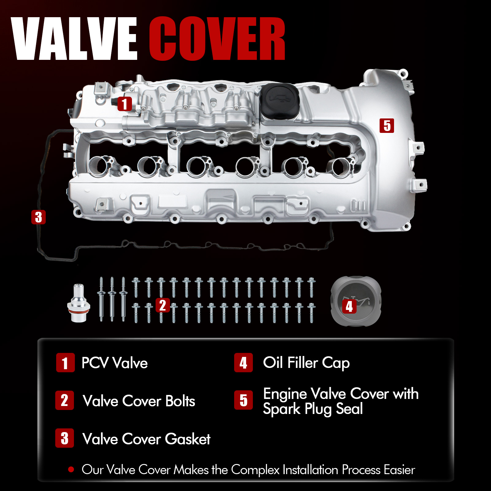 MITZONE N54 Upgraded Aluminum Valve Cover kit Compatible with 2007-2016 BMW 1 series M 135i 335i 335is 535i 535xi 740i 740Li x6 z4 xDrive 3.0L with Turbo Replace 11127565284