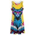 thumbnail image 4 of Cool Cat Reading Glasses Art Women's Fashion Casual Dress Summer Stand Up Collar Ruffles Sleeve Dress Elegant Dresses, 4 of 4