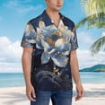 thumbnail image 2 of Lsque Blue Golden Dream Lotus pattern Hawaiian Shirt for Men, Unisex Summer Beach Casual Short Sleeve Button Down Shirts-Small, 2 of 9